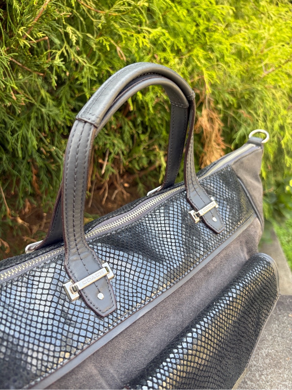 Coach Suede Embossed Snakeskin Mixed Material Satchel - Picture 5 of 17